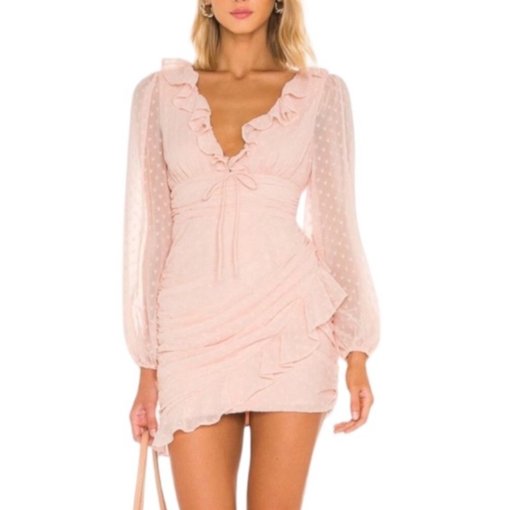 MAJORELLE Blush Pink Ruffled Tie-Front Mini Dress